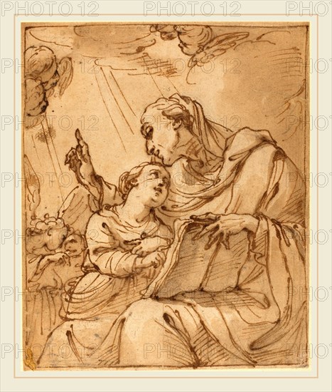 Ubaldo Gandolfi, Italian (1728-1781), The Education of the Virgin, pen and brown ink with brown wash over black chalk laid on laid paper