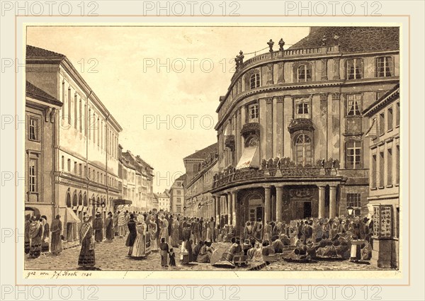 Johann Friedrich Stock, German (died 1866), View of Muhlendamm, 1834, pen and black ink with gray wash on wove paper