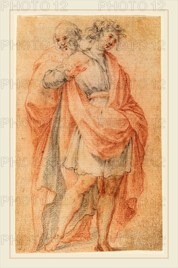 Florentine 17th Century, Two Male Figures: Youth and Old Man, black and red chalk, with white heightening on laid paper