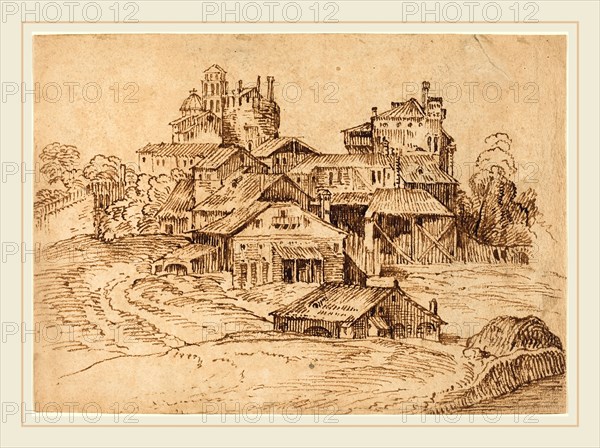 Bolognese 17th Century, View of an Italian Town (after Titian or Domenico Campagnola), pen and brown ink on laid paper