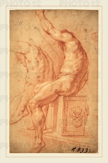 Italian 17th Century, A Seated Nude, red chalk with incising on laid paper
