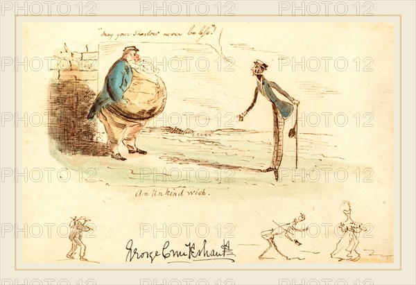 George Cruikshank, British (1792-1878), An Unkind Wish, c. 1833, pen and brown ink with watercolor on wove paper