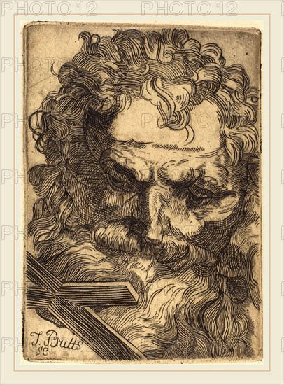 Thomas Butts, Jr., British (active c. 1806-1808), Head of Saint John the Baptist, etching--restrike impression from verso of Blake'scancelled plate for "A Prophecy" (1943.3.1848.b)