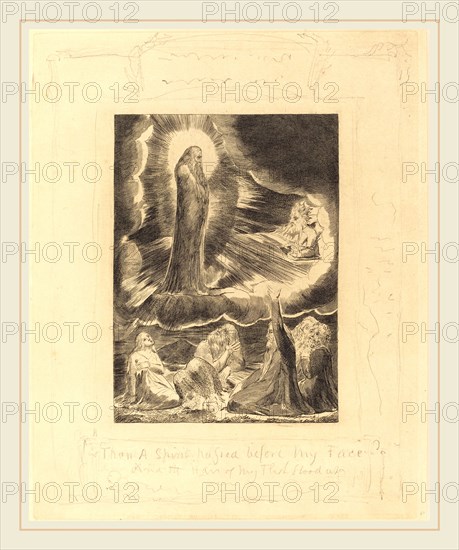 William Blake, British (1757-1827), The Vision of Eliphaz, 1825, engraving with border in graphite on thick paper