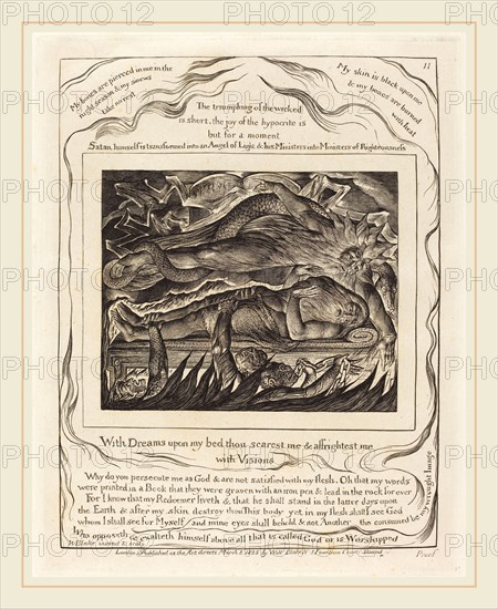 William Blake, British (1757-1827), Job's Evil Dreams, 1825, engraving on India paper