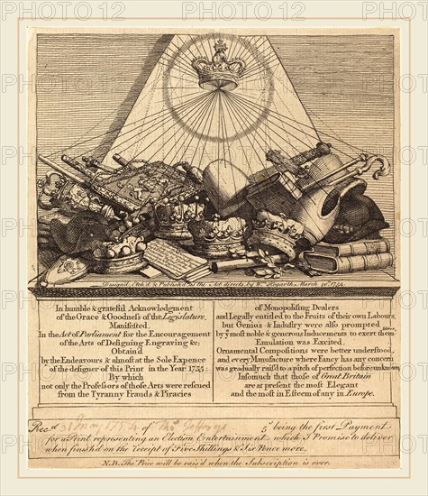 William Hogarth,English, (1697-1764), Crowns, Mitres, Maces, Etc., 1754, etching