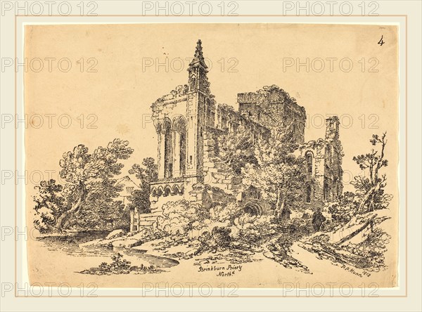 Paul Sandby Munn, British (1773-1845), Brinkman Priory, 1812, pen and tusche lithograph