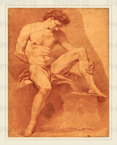 Carle Van Loo, French (1705-1765), A Seated Male Nude, red chalk on laid paper