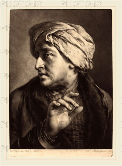 Thomas Frye (Irish, 1710-1762), A Man with a Turban and Striped Shirt, 1760, mezzotint with some engraving on laid paper