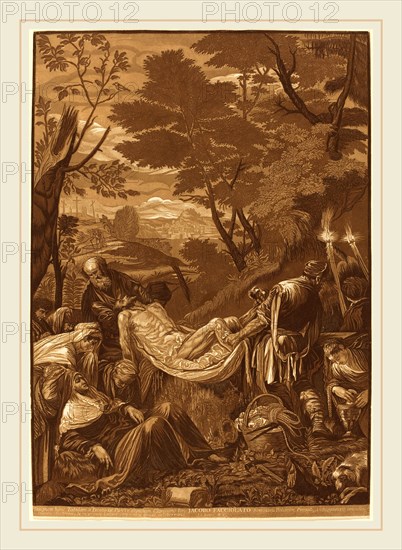 John Baptist Jackson after Jacopo Bassano,English, (1701-c. 1780), The Entombment, 1739, chiaroscuro woodcut in browns [trial proof]