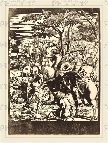 John Baptist Jackson after Jacopo Tintoretto,English, (1701-c. 1780), The Crucifixion [right plate], 1741, chiaroscuro woodcut in black [trial proof of key block]