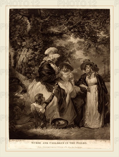 George Keating after George Morland, British (1762-1842), Nurse and Children in the Fields, 1791, mezzotint on laid paper