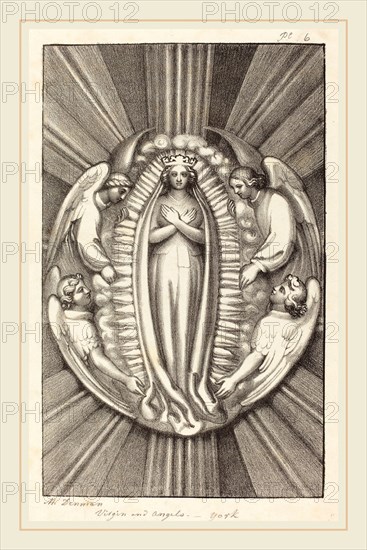 Maria Denman after John Flaxman, British (active 1812), Virgin and Angels, a Key Stone in York, published 1829, lithograph [proof before letters]