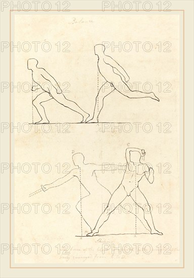 George Scharf after John Flaxman, German (1788-1860), Preparing to Run; Running; Striking, published 1829, lithograph [proof before letters]