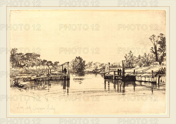 Francis Seymour Haden, British (1818-1910), Eagham Lock, 1859, etching with drypoint on laid paper