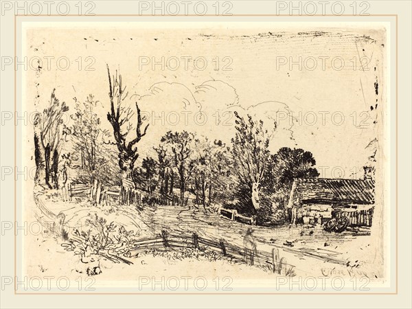 John Crome, British (1768-1821), Road with a Farmhouse on the Right, 1806, soft-ground etching and drypoint on chine applique