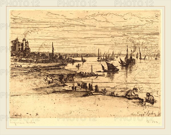 Francis Seymour Haden, British (1818-1910), Opposite the Inn, Purfleet, in or after 1869, etching with drypoint (zinc) in brown