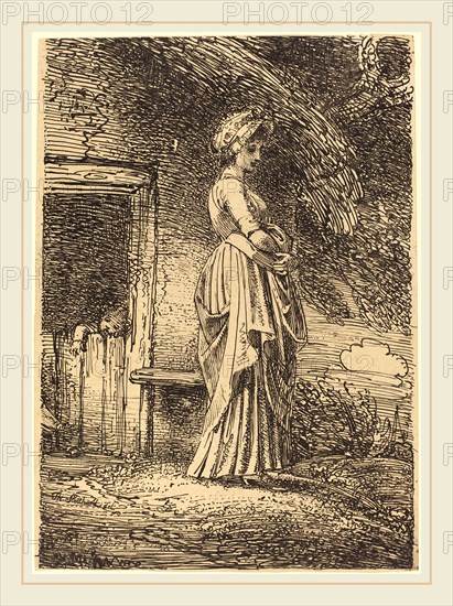 Thomas Stothard, British (1755-1834), The Lost Apple, 1803, pen-and-tusche lithograph