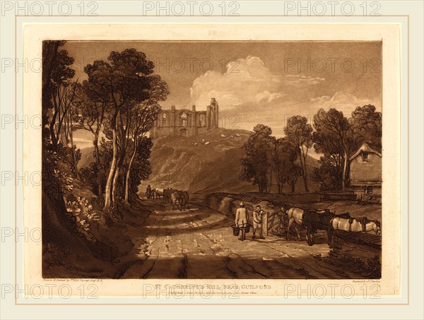 Joseph Mallord William Turner and J.C. Easling, British (active 1812-1833), Saint Catherine's Hill Near Guilford, 1811, etching and mezzotint