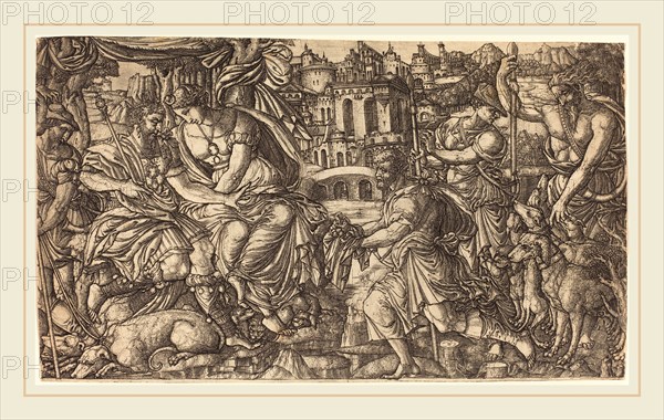 Jean Duvet, French (1485-c. 1570), A King and Diana Receiving Huntsmen, probably c. 1547-1555, engraving