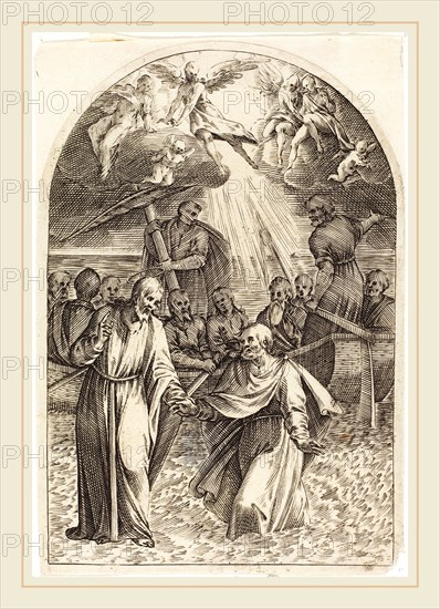 Jacques Callot, French (1592-1635), Christ Walking on the Water [second plate], 1608-1611, engraving