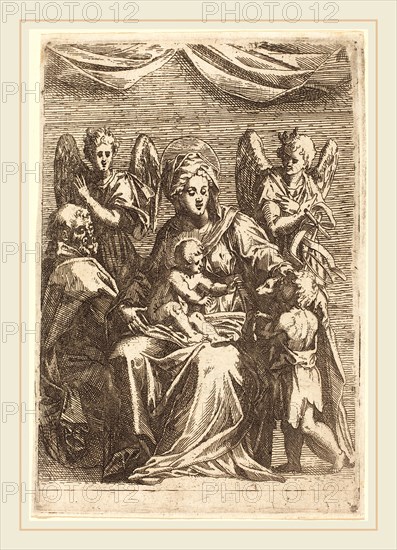 Jacques Callot, French (1592-1635), The Holy Family with Two Angels, etching