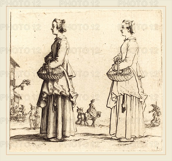 Jacques Callot, French (1592-1635), Peasant Woman with Basket, in Profile,  Facing Left, 1617 and 1621, etching