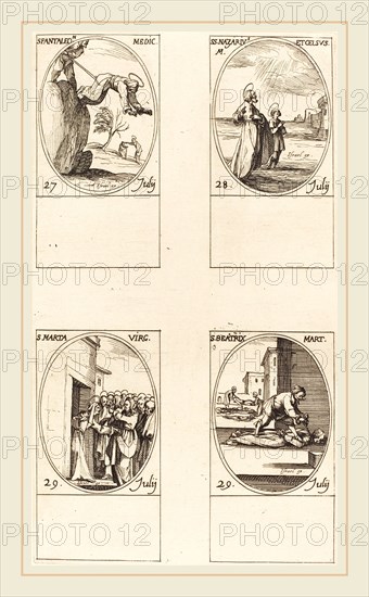 Jacques Callot, French (1592-1635), St. Pantaleon; Sts. Nazarius and Celsus; St. Martha; St. Beatrice, etching