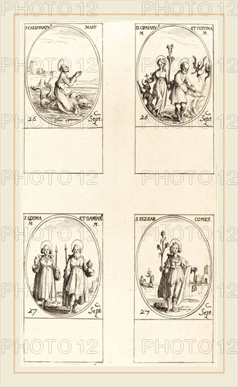 Jacques Callot, French (1592-1635), St. Calistratus; Sts. Cyprian and Justina; Sts. Comus and Damian; St. Elzear, Count, etching