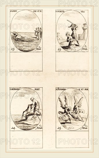Jacques Callot, French (1592-1635), St. Clement; St. Lucretia; St. Chrysogonus; St. Catharine, etching