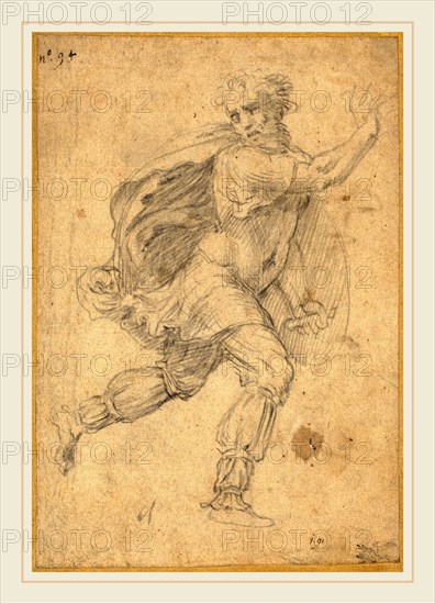 Polidoro da Caravaggio, Italian (c. 1499-probably 1543), Fleeing Barbarian, black chalk on laid paper
