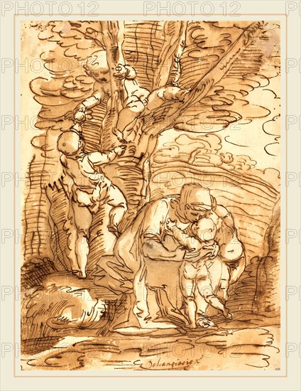 Luca Cambiaso, Italian (1527-1585), Charity, pen and brown ink with brown wash on laid paper