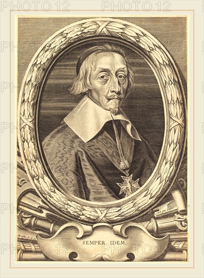 Michel Lasne, French (1590 or before-1667), Armand Jean du Plessis, Cardinal Richelieu, engraving on laid paper; laid down