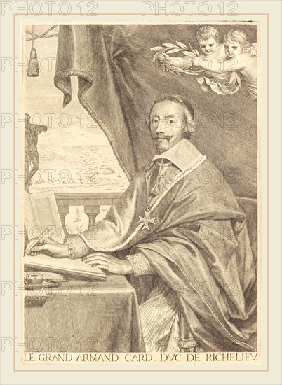 Claude Mellan, French (1598-1688), Armand Jean du Plessis, Cardinal Richelieu, engraving on laid paper