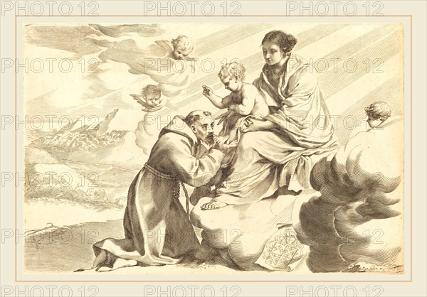 Claude Mellan, French (1598-1688), Saint Francis Adoring the Christ Child, engraving