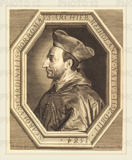 Jean Morin after Philippe de Champaigne, French (c. 1600-1650), Saint Charles, Cardinal Borromeo, etching, engraving, and stippling on laid paper