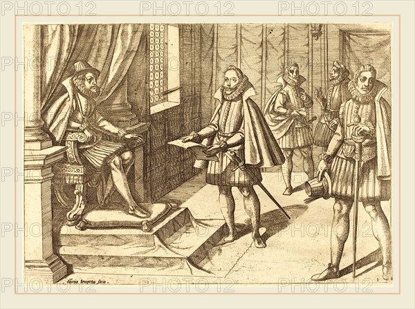 Antonio Tempesta, Italian (1555-1630), Philip II of Spain on His Throne, 1612, etching on laid paper [restrike]