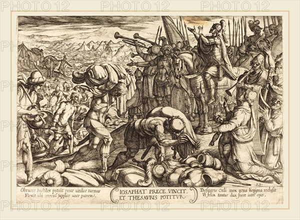 Antonio Tempesta, Italian (1555-1630), Josaphat Thanking God for His Victory, 1613, etching