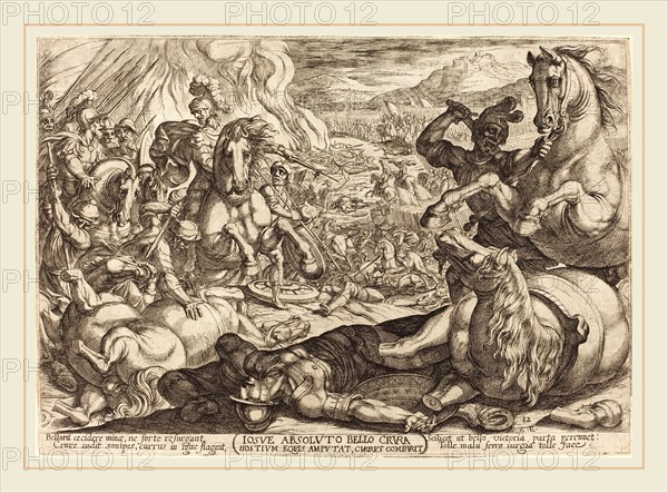 Antonio Tempesta, Italian (1555-1630), Joshua has the Chariots Burned and Cuts the Legs off His Enemies, 1613, etching