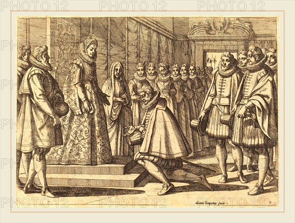 Antonio Tempesta, Italian (1555-1630), Philip of Spain before Margaret of Austria, 1612, etching