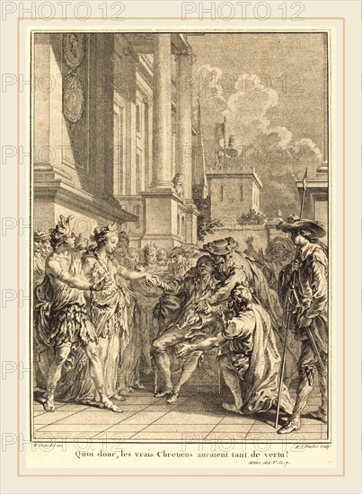 Antoine-Jean Duclos after Hubert FranÃ§ois Gravelot, French (1742-1795), Quoi donc, les vrais Chretiens auraient tant de vertu!, etching and engraving
