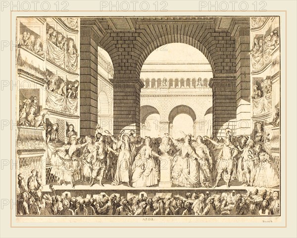 Charles-Etienne Gaucher after Jean-Michel Moreau, French (1741-1804), Couronnement de Voltaire (The Crowning of Voltaire), 1782, etching