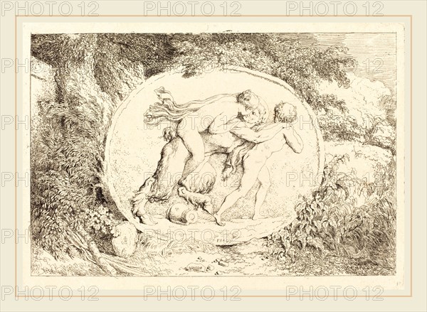 Jean-Honoré Fragonard, French (1732-1806), Nymph Astride a Satyr (Jeune fille a califourchon sur un satyre), 1763, etching