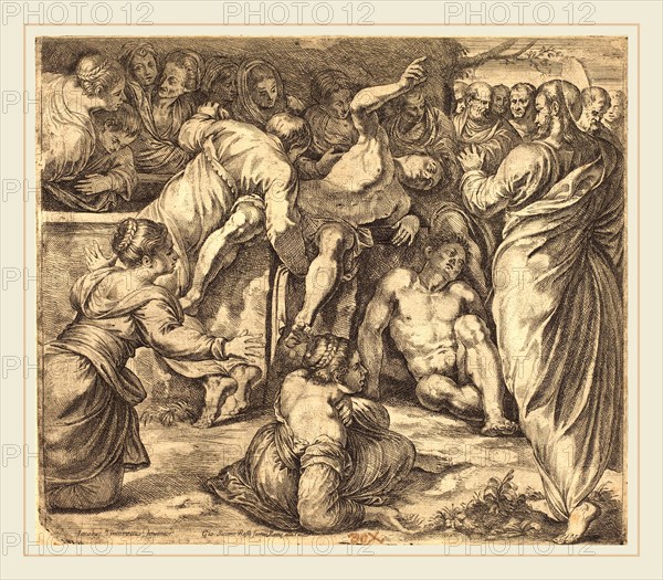 Guillaume Courtois after Tintoretto (Italian (born in France) 1628-1679), The Raising of Lazarus, etching on laid paper