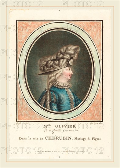 J. Coutellier, French (active second half 18th century), Mademoiselle Ollivier, color stipple engraving
