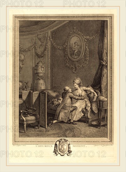 Nicolas Delaunay after Nicolas Lavreince, French (1739-1792), L'heureux moment, 1777, etching and engraving