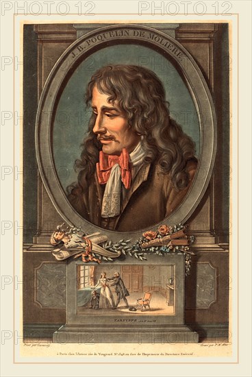 Pierre-Michel Alix after Jean-FranÃ§ois Garnerey, French (1762-1817), J.B. Poquelin de Moliere, color aquatint