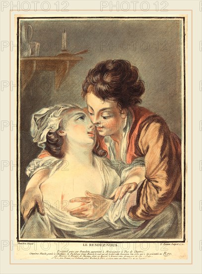 Louis-Marin Bonnet after Pierre-Antoine Baudouin, French (1736-1793), Le Rendez-vous, 1771, crayon-manner engraving