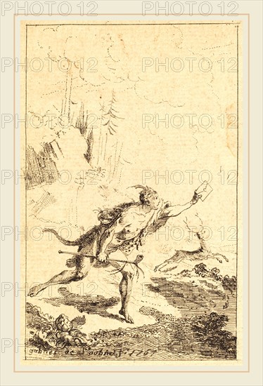 Gabriel Jacques de Saint-Aubin, French (1724-1780), Envoy to M. de Saint-Denis by M. de Belle-Isle, Prisoner [left], 1767, etching