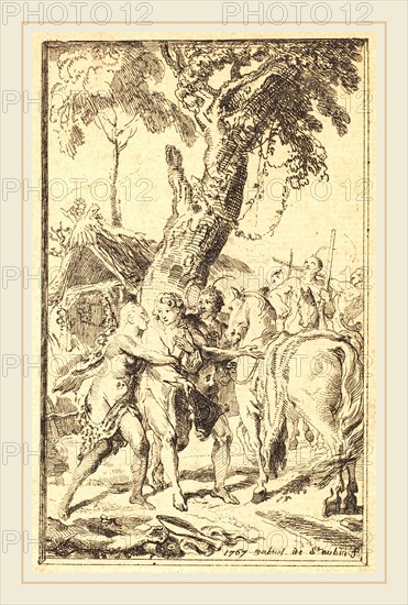 Gabriel Jacques de Saint-Aubin, French (1724-1780), Flight of M. de Belle-Isle, Prisoner with theAttakapas [right], 1767, etching